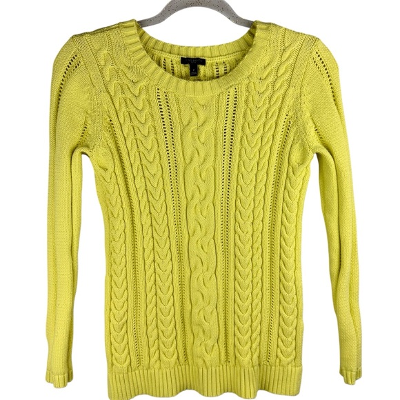 Talbots Sweaters - Talbots Small Petite Green Cable Knit Sweater Long Sleeve Round Neck Sz P Cotton